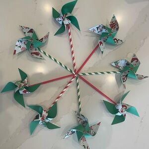 Holiday Gnome Paper Pinwheels for holiday decorating! (Set of 8)